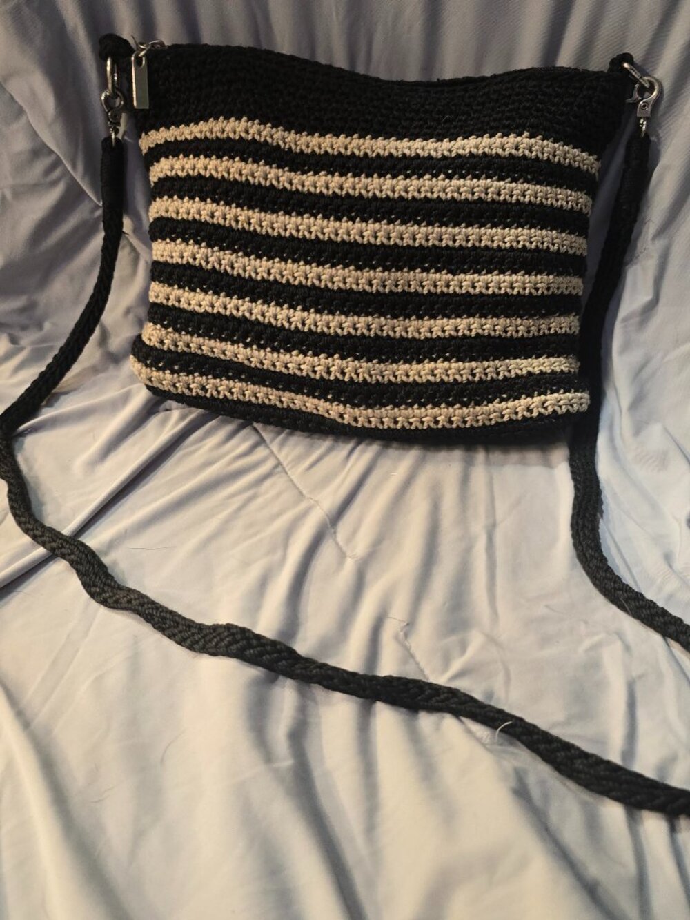 The Sak Boho Black & Cream Striped Crochet Crossbody Bag